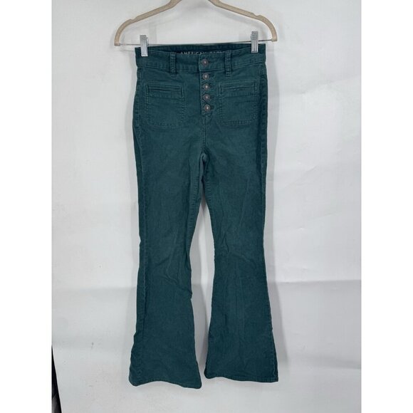 American Eagle Super High Rose Flare Women 0 Forest Green Retro Preppy Western - Picture 1 of 11